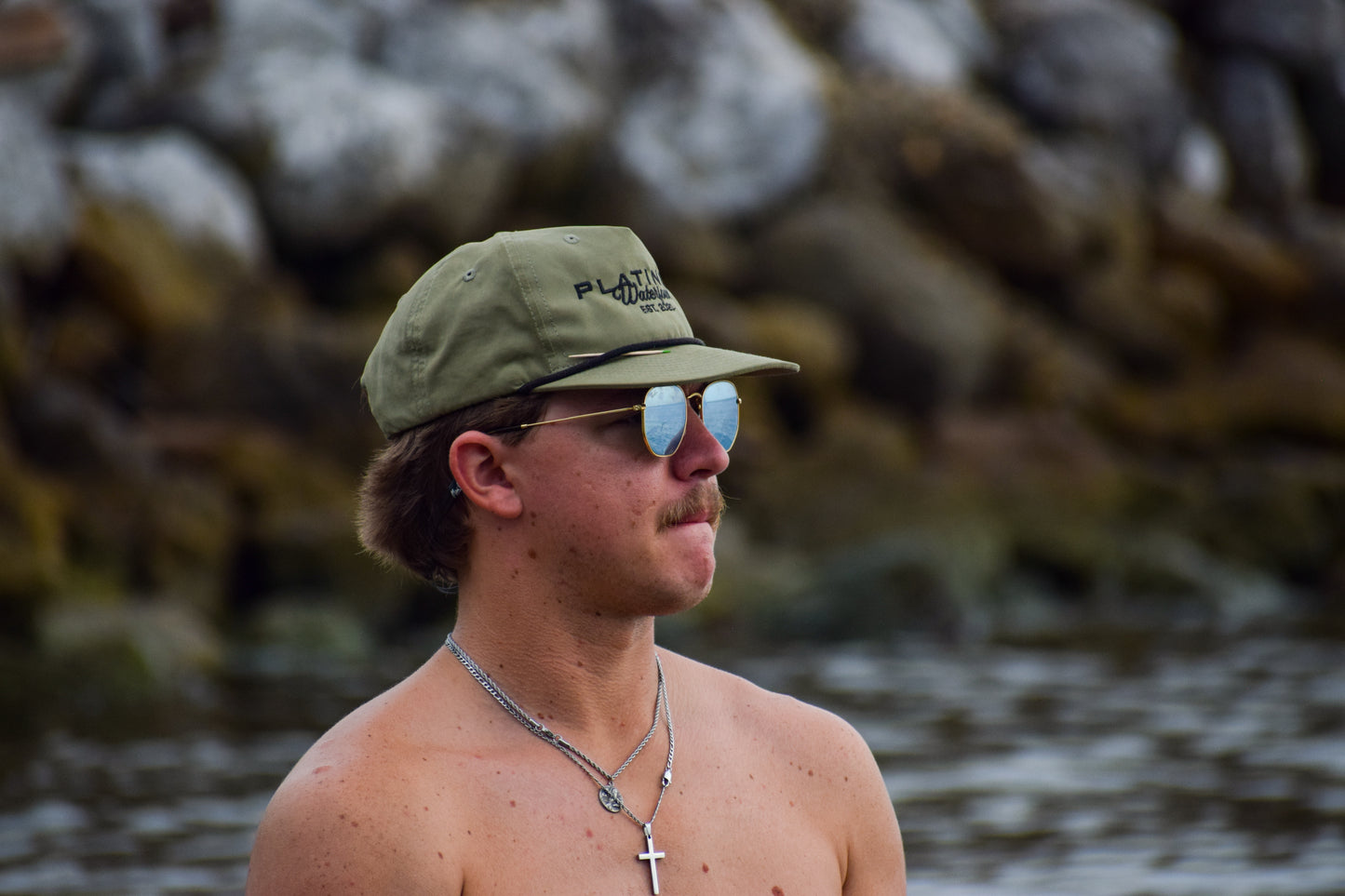 Platinum Waterfowl Cursive logo -Loden/Black Rope Hat
