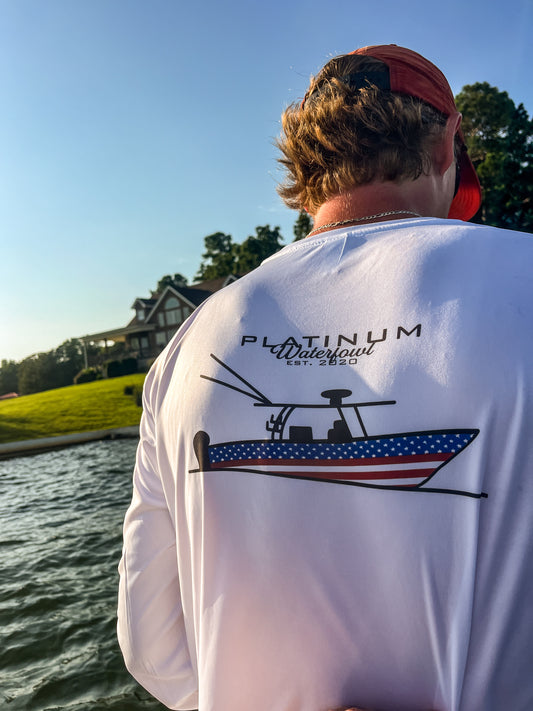 Platinum Waterfowl American Flag Center Console Fishing Shirt